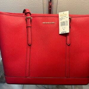 Michael Kors red messenger bag with travel wallet
